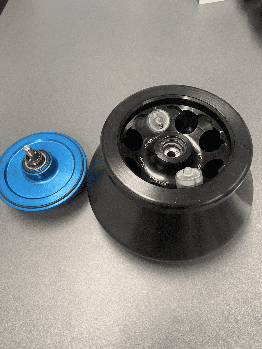 Beckman Coulter JA-25.50 rotor with CentrivaLab cartridges loaded